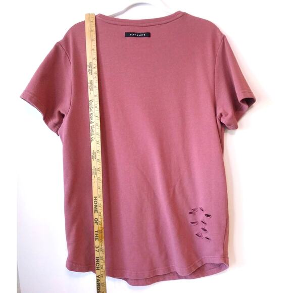 Alphalete Womens L Short Sleeve Sweatshirt Top Longline Distressed Athleisure - Picture 9 of 10